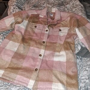 Plaid Shacket in Pink and Tan